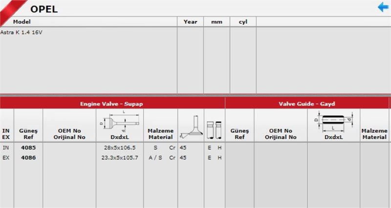 TAKIM SUBAP (16V) OPEL ASTRA K 14