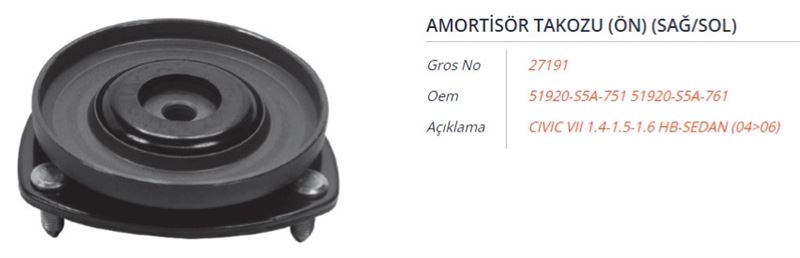 AMORTISOR TAKOZU (ON) (SAG/SOL) HONDA CIVIC VII 1.4-1.5-1.6 HB-SEDAN 04-06