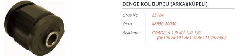 DENGE KOL BURCU (ARKA) (KUPELI) TOYOTA COROLLA 1.3I XLI-1.4I-1.6I(AE100-AE101-AE110-AE111) 92-00